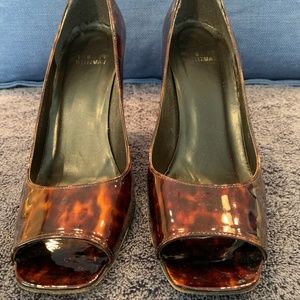 Stuart Weitzman Leather Tortoise Peep Toe Pumps